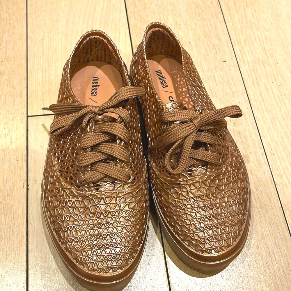 Melissa Campana tennis shoes. Size 7 (large fit, wide). Rose gold